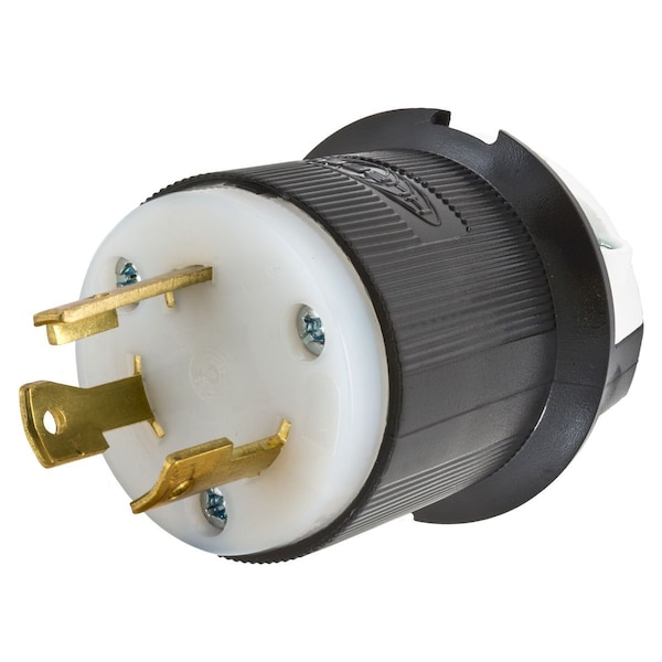 Locking Plug, L25-30P, 30 A, 250V AC, 2 Pole, Black, White